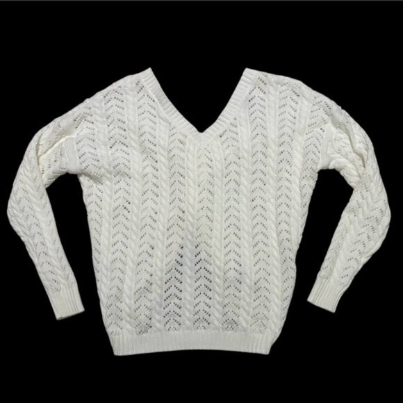 mi ami Francesca's Cable Knit Knotback Sweater Women's S Off White V-Necl L/S - Picture 2 of 10
